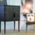 byra-389.4 Black drinks cabinet with leather covering – Art Deco, 1940s