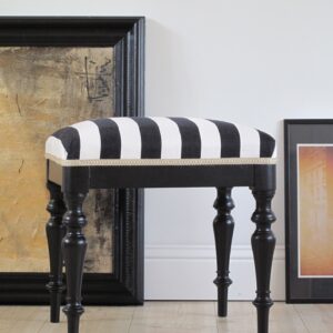 Black and white striped stool – antique, restored