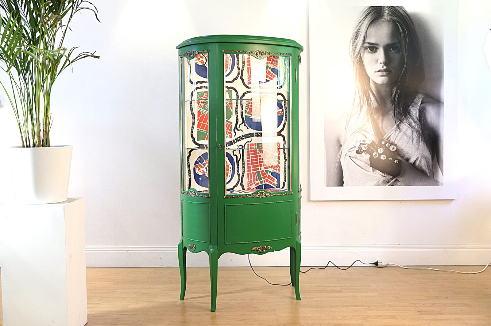 _DSF0704 Vitrine grün – gustavianisch, Josef-Frank-Motiv