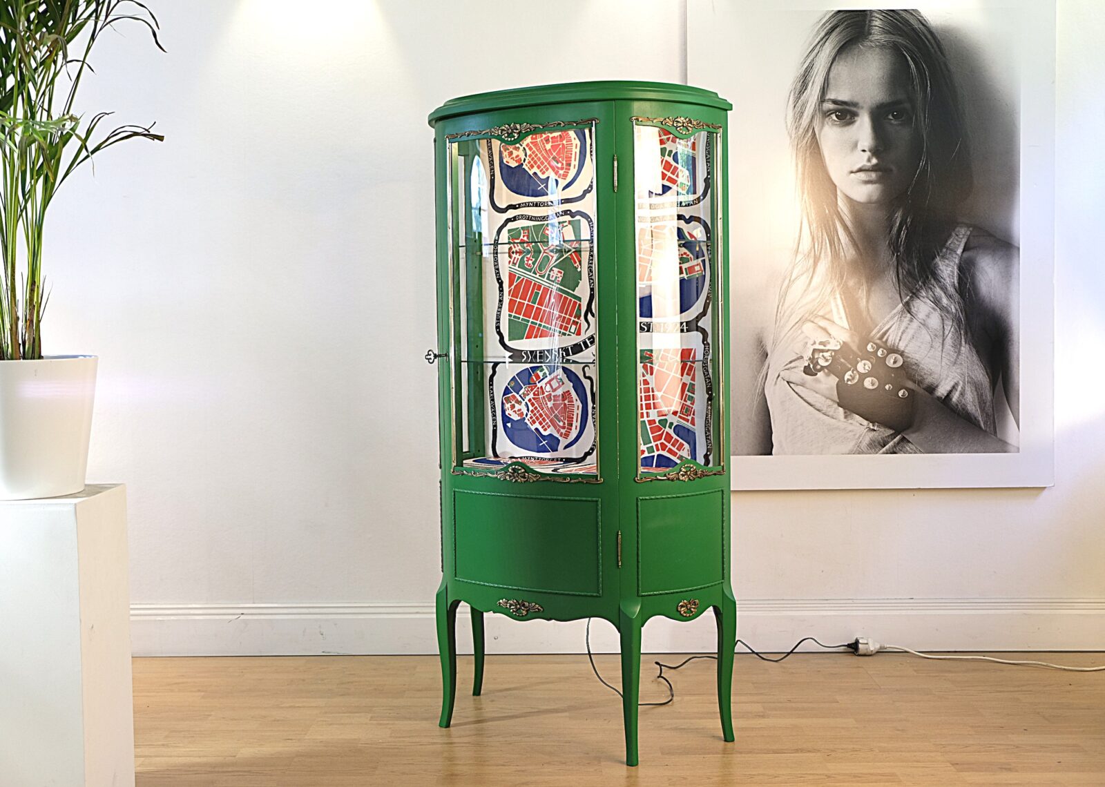 _DSF0708 Vitrine grün – gustavianisch, Josef-Frank-Motiv