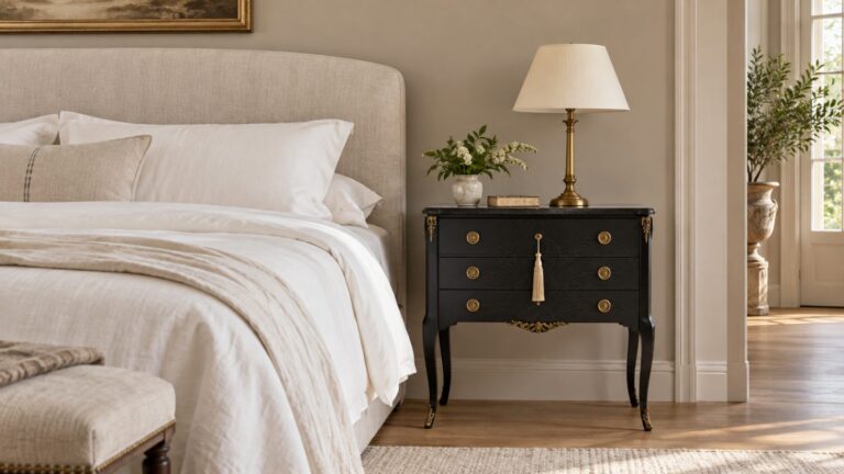 Nachttisch Kommode – hoher Nachttisch fürs Boxspringbett – restauriertes Möbelstück im Wohnraum